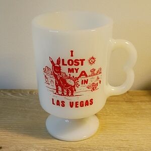 Vintage I Lost My A In Las Vegas Milk Glass Pedestal Coffee Mug Donkey